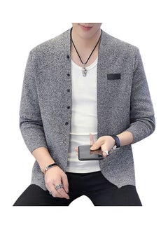 Fashion Handsome Knitwear Casual Solid Cardigan Dark gray