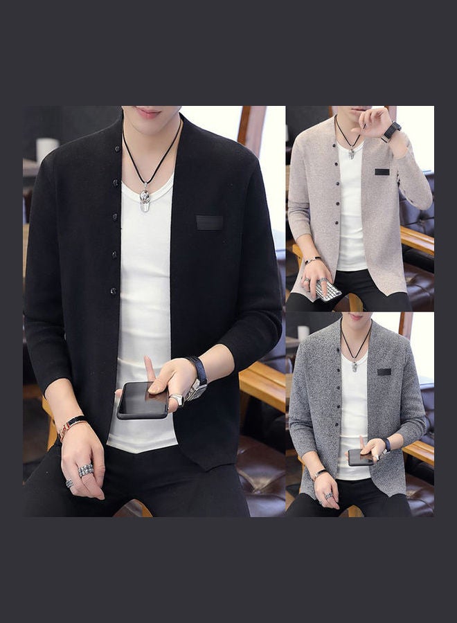 Generic - Fashion Handsome Knitwear Casual Solid Cardigan Dark gray - Image 1