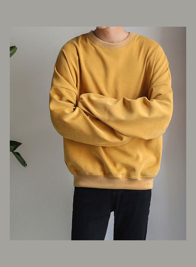سويت شيرت كاجوال فضفاض بفتحة رقبة مستديرة وأكمام طويلة أصفر - Image 1