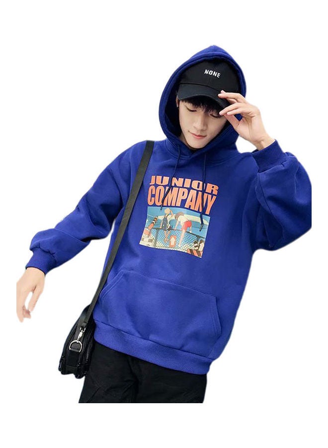 Cartoon Letters Printed Loose Long-Sleeved Casual Hoodie blue - Image 1