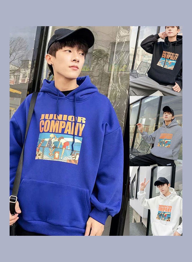 Cartoon Letters Printed Loose Long-Sleeved Casual Hoodie blue - Image 3