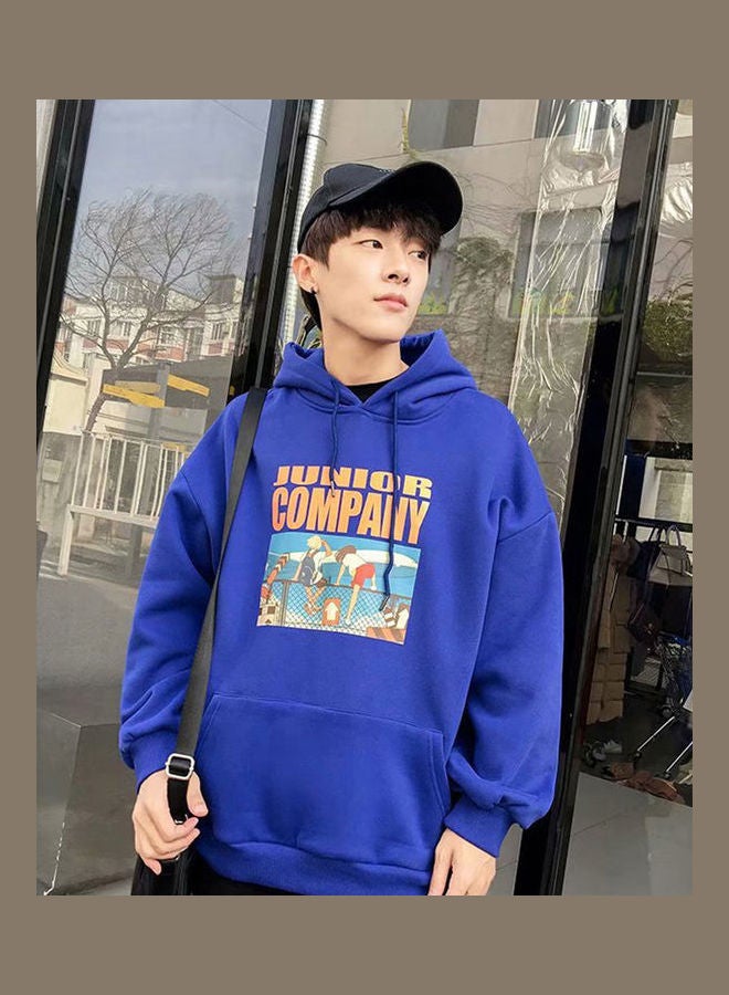 Cartoon Letters Printed Loose Long-Sleeved Casual Hoodie blue - Image 4