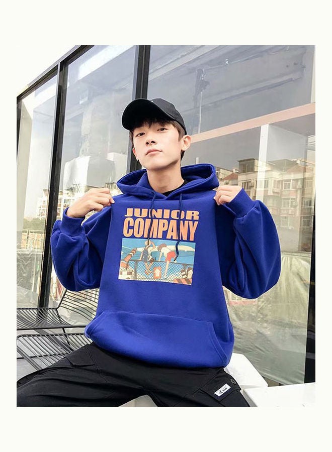 Cartoon Letters Printed Loose Long-Sleeved Casual Hoodie blue - Image 5