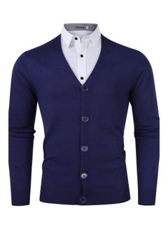 Casual V Neck Long Sleeve Knitted Button Down Cardigan Royal Blue