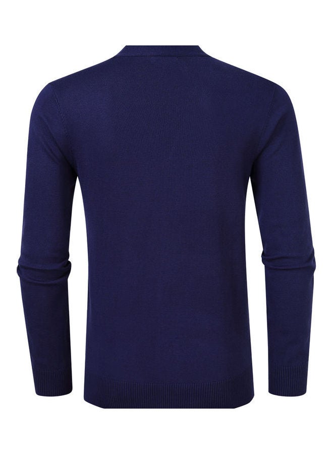 Generic - Casual V Neck Long Sleeve Knitted Button Down Cardigan Royal Blue - Image 1