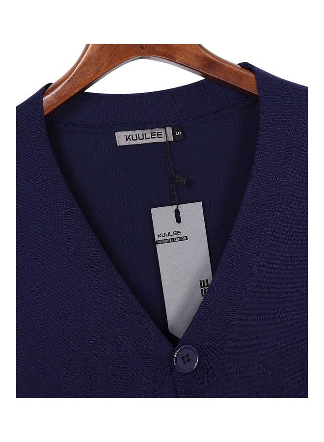 Generic - Casual V Neck Long Sleeve Knitted Button Down Cardigan Royal Blue - Image 1