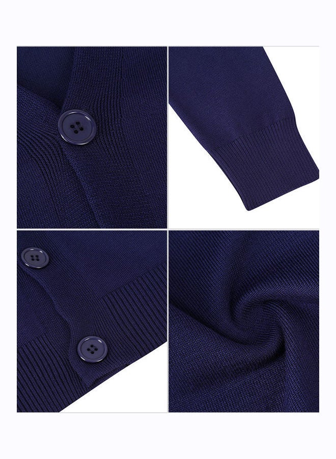 Generic - Casual V Neck Long Sleeve Knitted Button Down Cardigan Royal Blue - Image 1
