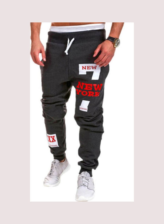 Fashion Casual Drawstring Letters Printed Sports Pants Dark gray  - Image 1
