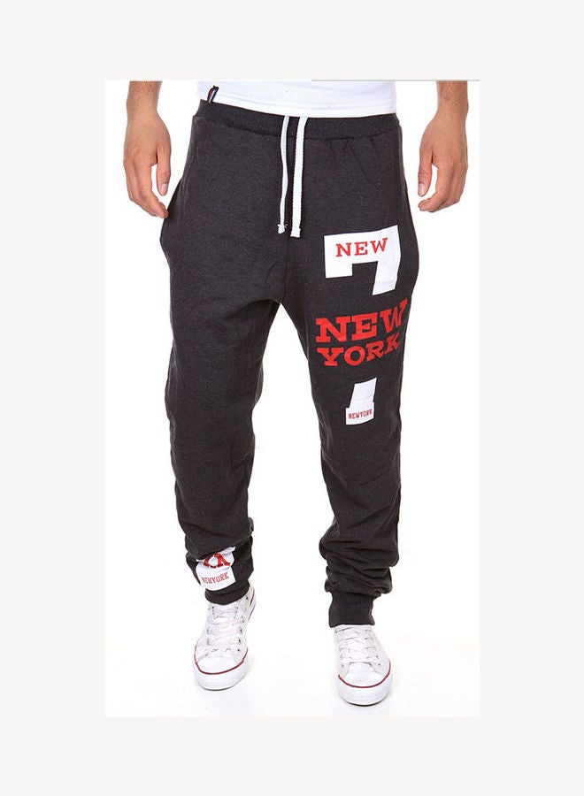 Fashion Casual Drawstring Letters Printed Sports Pants Dark gray  - Image 2