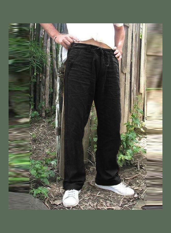 Plain Straight Track Jogger Drawstring Slacks Casual Pants black  - Image 1