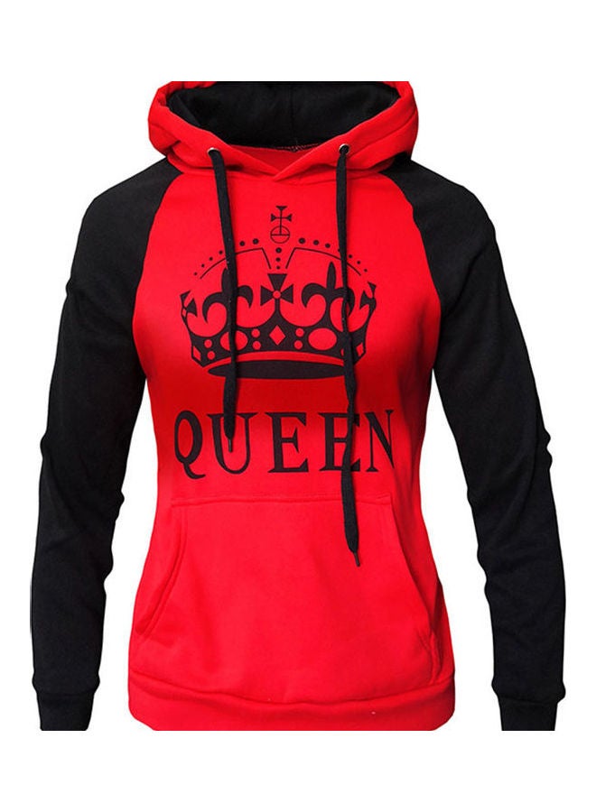 Couple Hooded Black And White Loose Pullover Shirt red - Image 1
