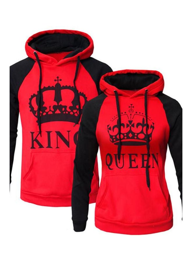 Couple Hooded Black And White Loose Pullover Shirt red - Image 4