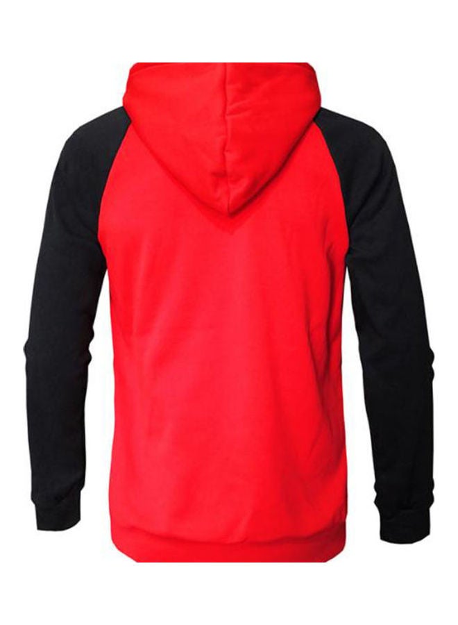 Couple Hooded Black And White Loose Pullover Shirt red - Image 5