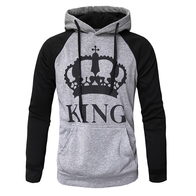 Couple Hooded Black And White Loose Pullover Shirt Light gray  - Image 1