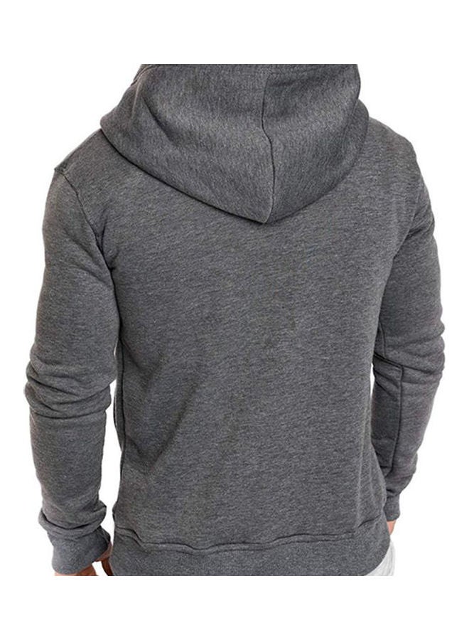 Spring Autumn Fashion Round Collar Button Decor Hooded Fleece black - Image 4