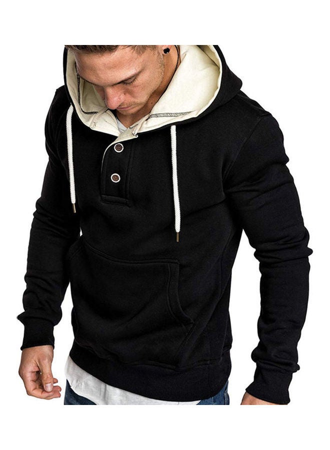 Spring Autumn Fashion Round Collar Button Decor Hooded Fleece Dark gray - Image 3