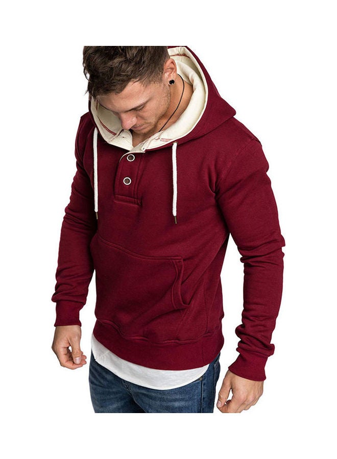 Spring Autumn Fashion Round Collar Button Decor Hooded Fleece Dark gray - Image 5