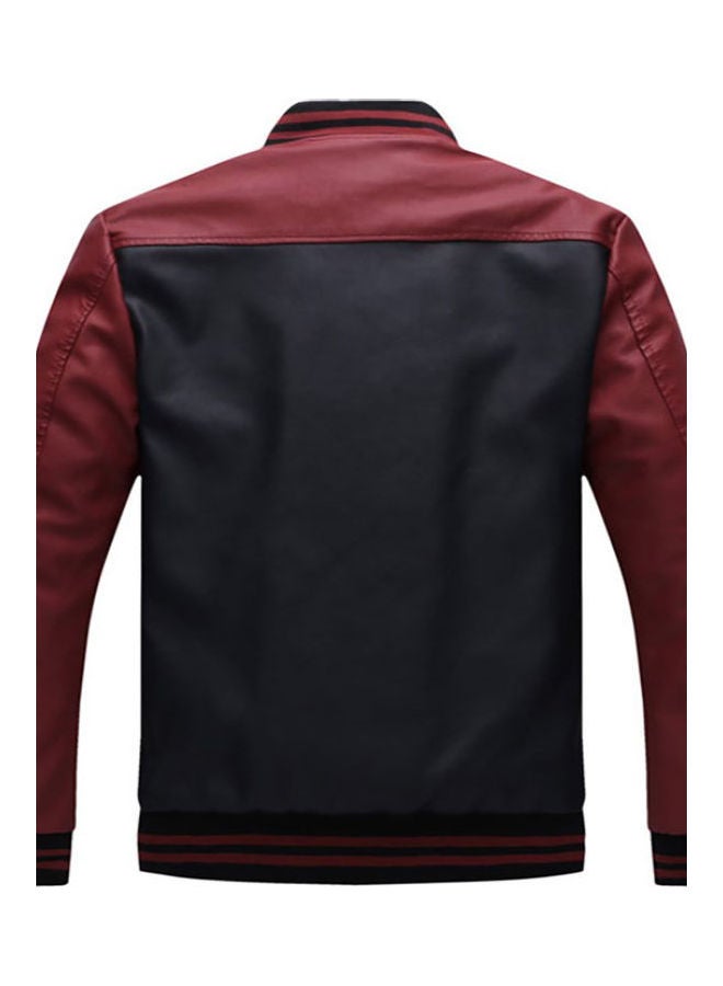 Best Fit PU Leather Long Sleeve Biker Jacket With Letters Decor Black/Red  - Image 2