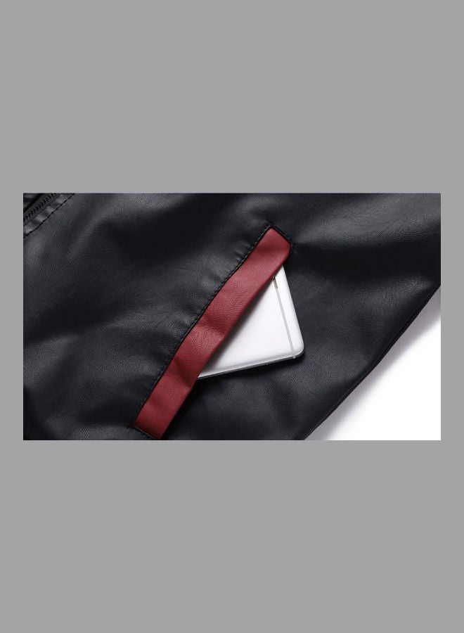 Best Fit PU Leather Long Sleeve Biker Jacket With Letters Decor Black/Red  - Image 4