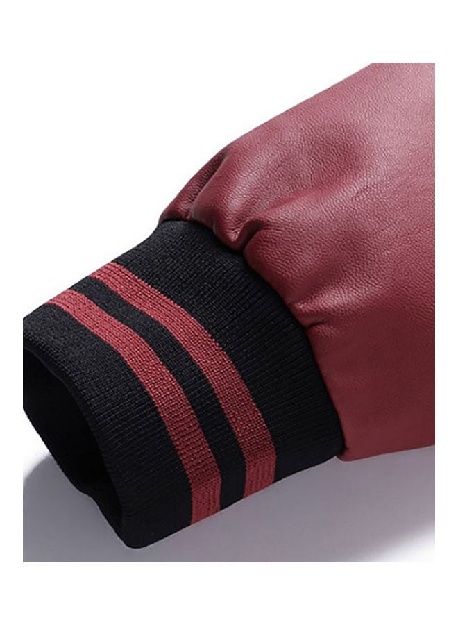 Best Fit PU Leather Long Sleeve Biker Jacket With Letters Decor Black/Red  - Image 5
