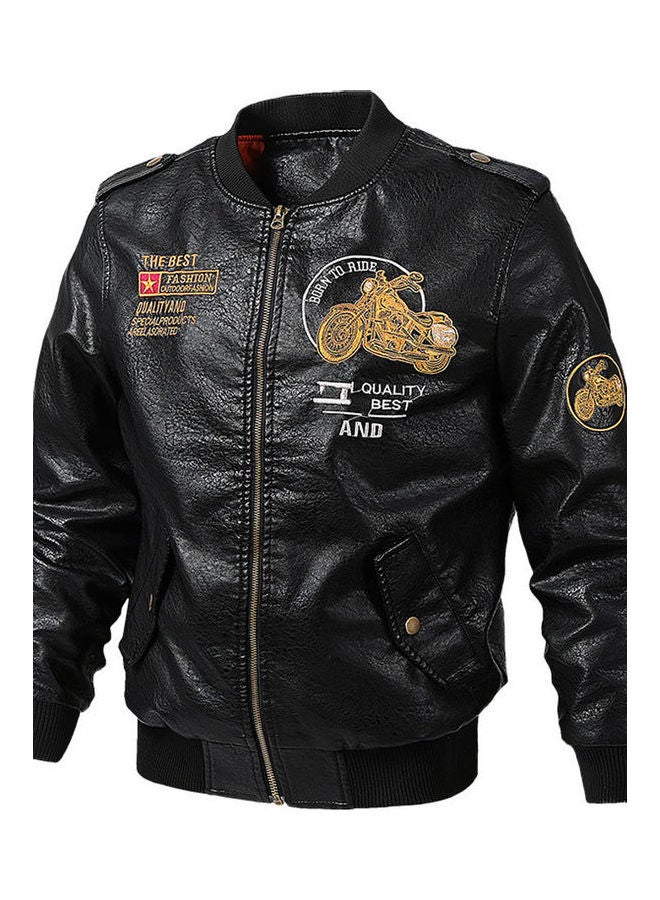 Leather Biker Jacket Black - Image 1