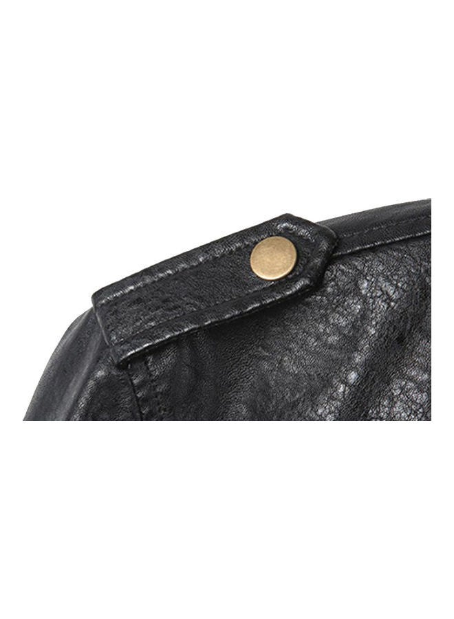 Leather Biker Jacket Black - Image 4