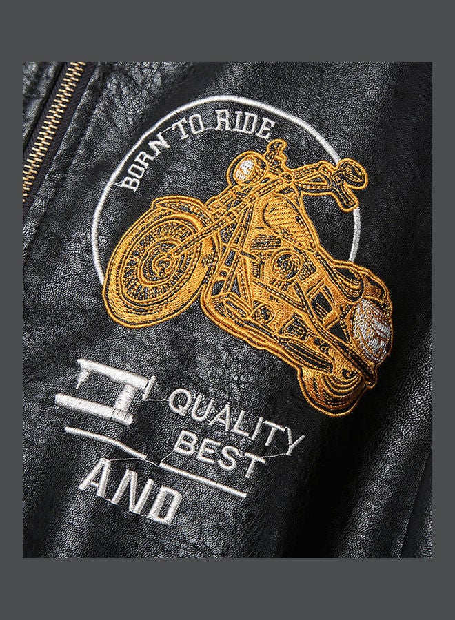 Leather Biker Jacket Black - Image 2