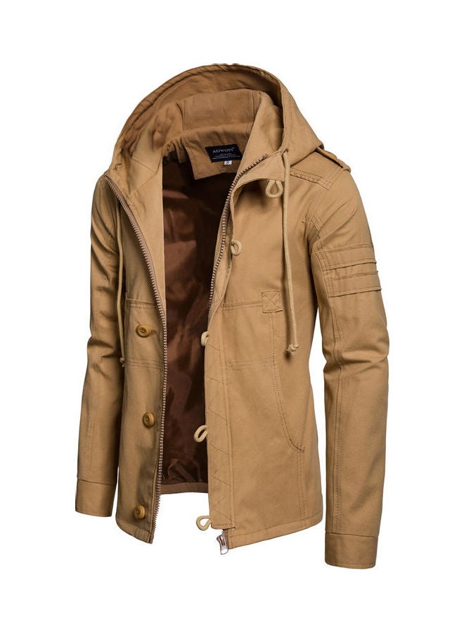 Hooded Slim-fit Leisure Style Jacket Khaki  - Image 2