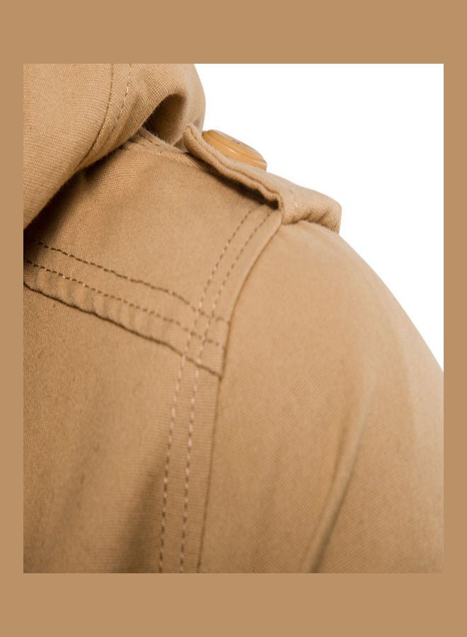 Hooded Slim-fit Leisure Style Jacket Khaki  - Image 5