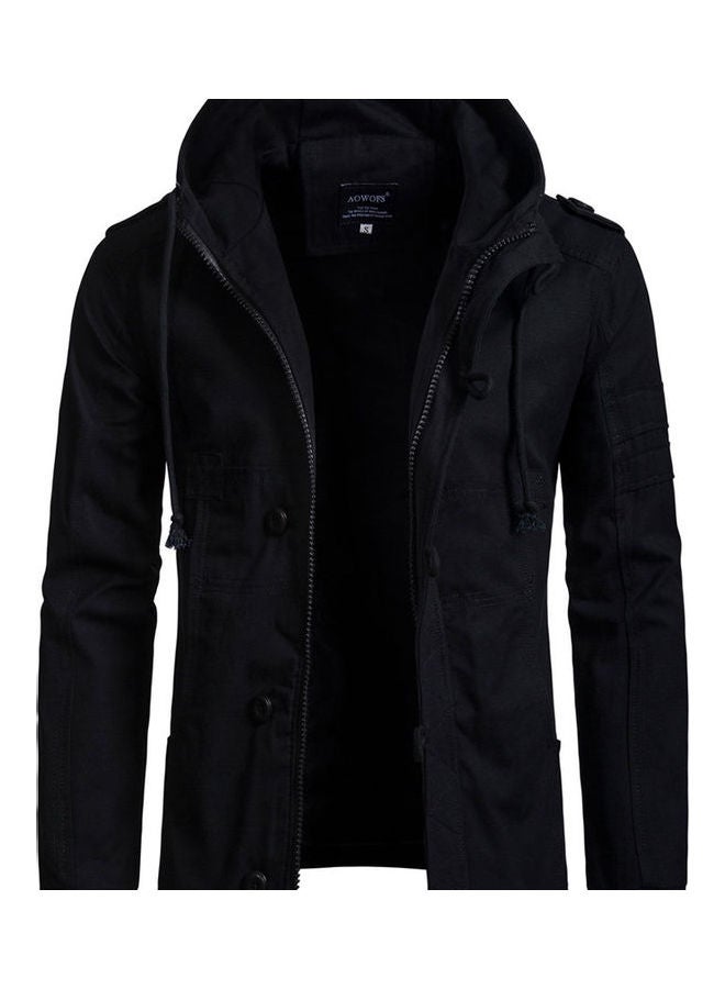 Hooded  Slim-fit Leisure Style Jacket Black  - Image 1