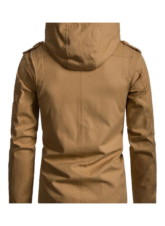 Hooded Slim-fit Leisure Style Jacket Khaki  - Image 3