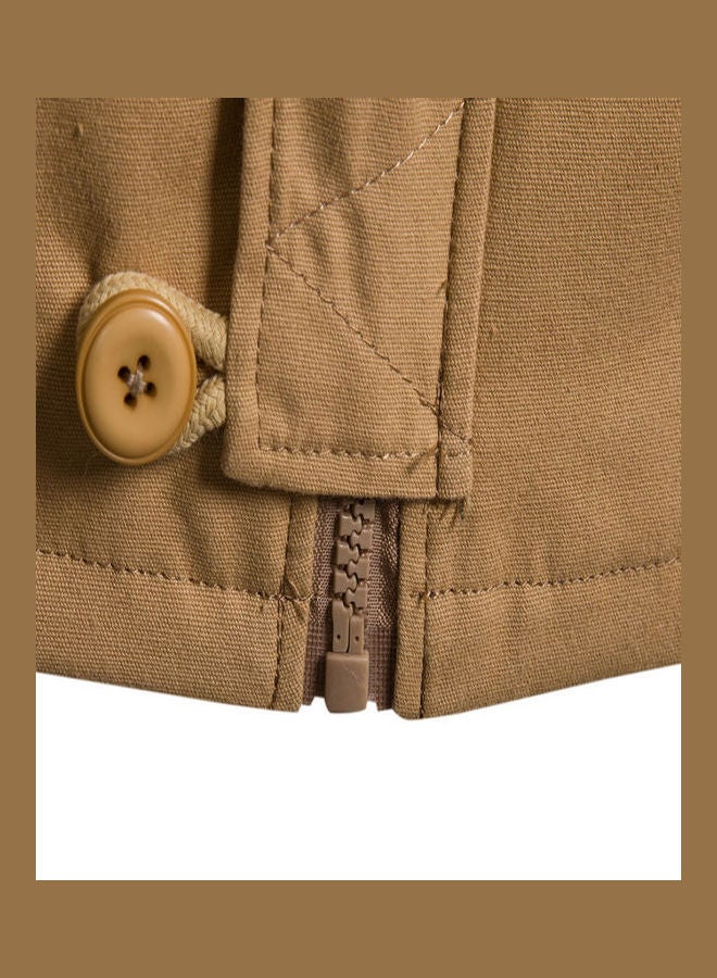 Hooded Slim-fit Leisure Style Jacket Khaki  - Image 4