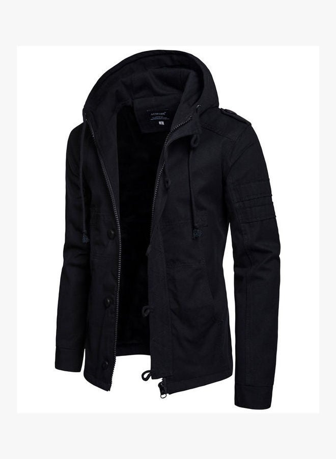 Hooded  Slim-fit Leisure Style Jacket Black  - Image 2
