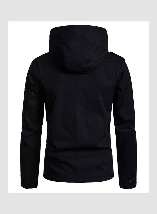 Hooded  Slim-fit Leisure Style Jacket Black  - Image 3