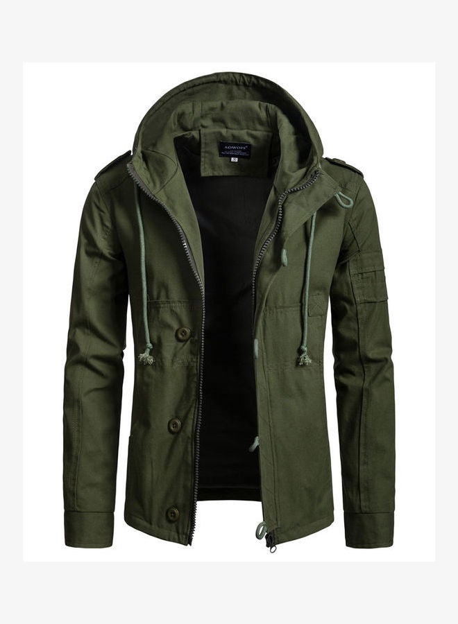 Hooded Slim-fit Leisure Style Jacket Green  - Image 1