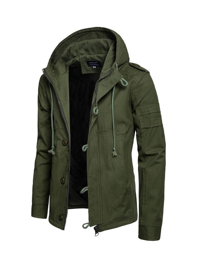 Hooded Slim-fit Leisure Style Jacket Green  - Image 2