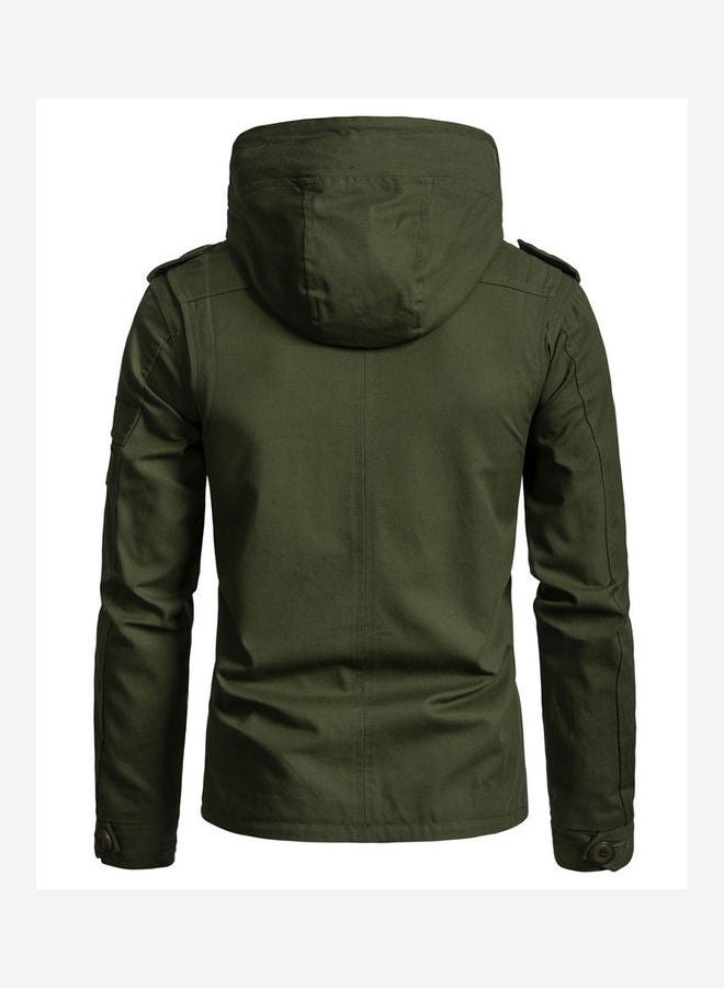 Hooded Slim-fit Leisure Style Jacket Green  - Image 3