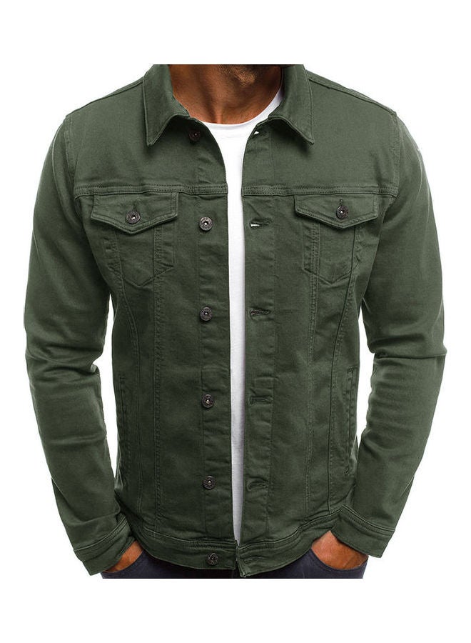 Simple Denim Jacket Army Green  - Image 1
