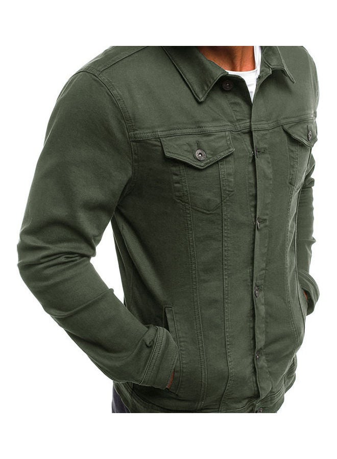 Simple Denim Jacket Army Green  - Image 2
