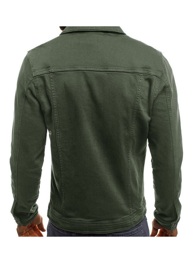 Simple Denim Jacket Army Green  - Image 3