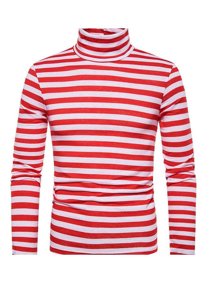Striped Slim Pullover T-Shirt Red/White - Image 1