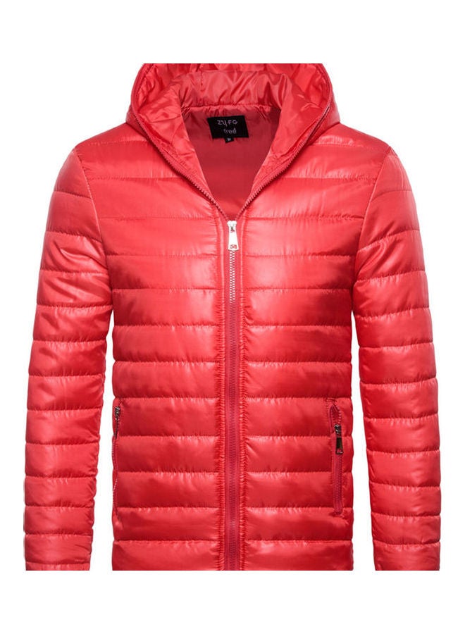 Striped Zipper Hoodie Red  - Image 1