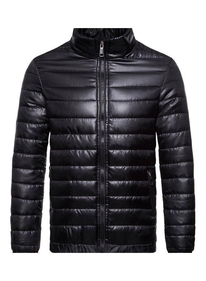Stripe Zipper  Collar Coat Black  - Image 1
