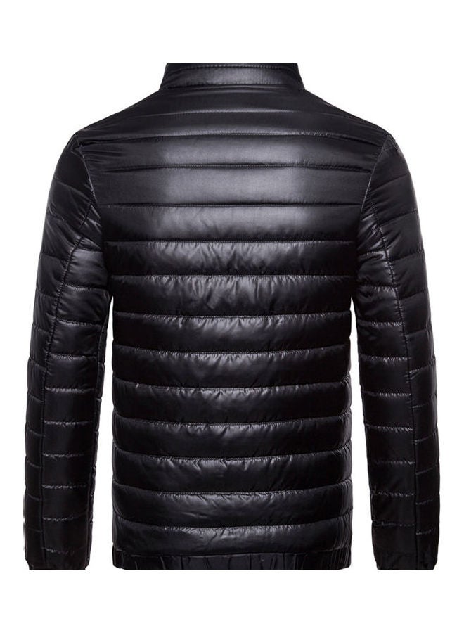 Stripe Zipper  Collar Coat Black  - Image 3