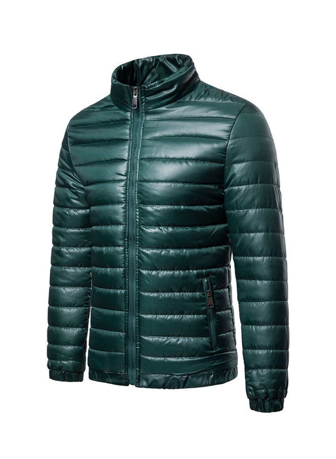 Stand Collared Overcoat Dark Green - Image 2