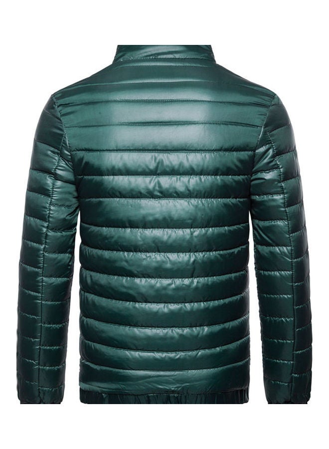Stand Collared Overcoat Dark Green - Image 3