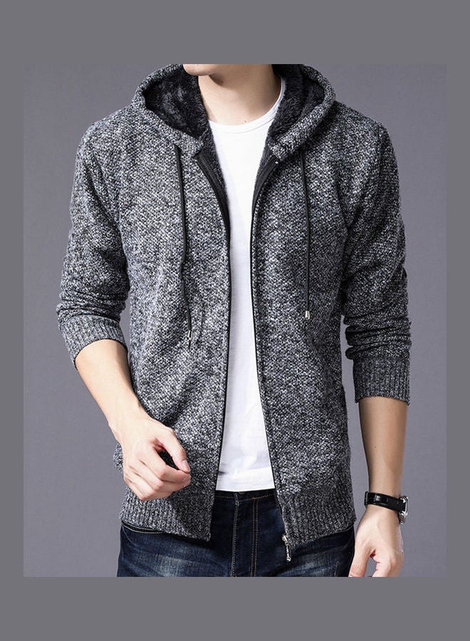 Casual Drawstring Zipper Hoodie Dark Grey - Image 1