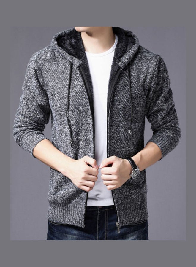 Casual Drawstring Zipper Hoodie Dark Grey - Image 2