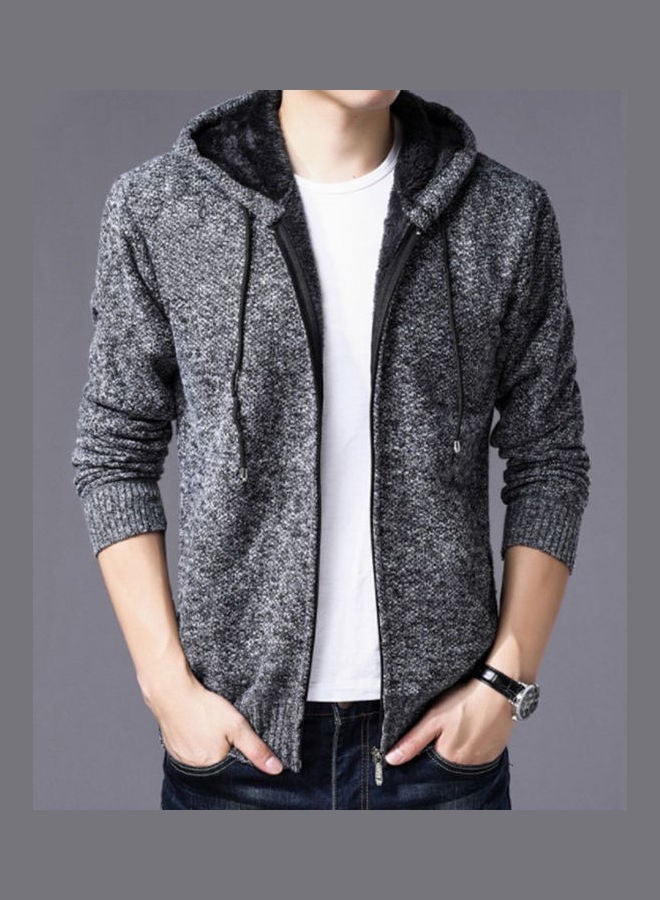 Casual Drawstring Zipper Hoodie Dark Grey - Image 3