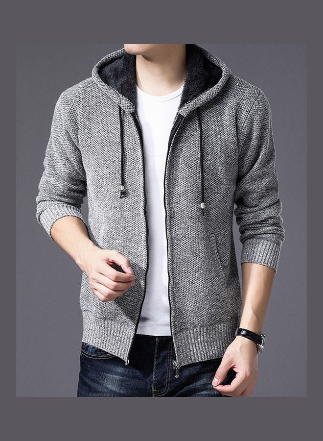 Casual Drawstring Hoodie Light Grey - Image 1